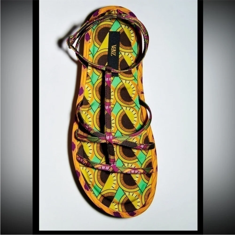 Zara Multicolor Patterned Platform Sandals (Green, Yellow, Orange, Purple)